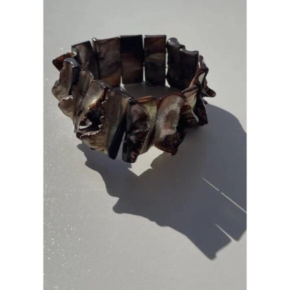 vintage Mother of pearl chunk Stretch Wire Bracelet Natural Boho Western Sz 7.5" - Picture 7 of 10